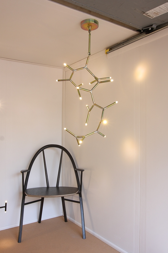 Ursa Pendant Lamp by McKenzie & Keim and a chair design by Taylor McKenzie-Veal, as seen at Guerrilla Truck Show, NeoCon Chicago 2016