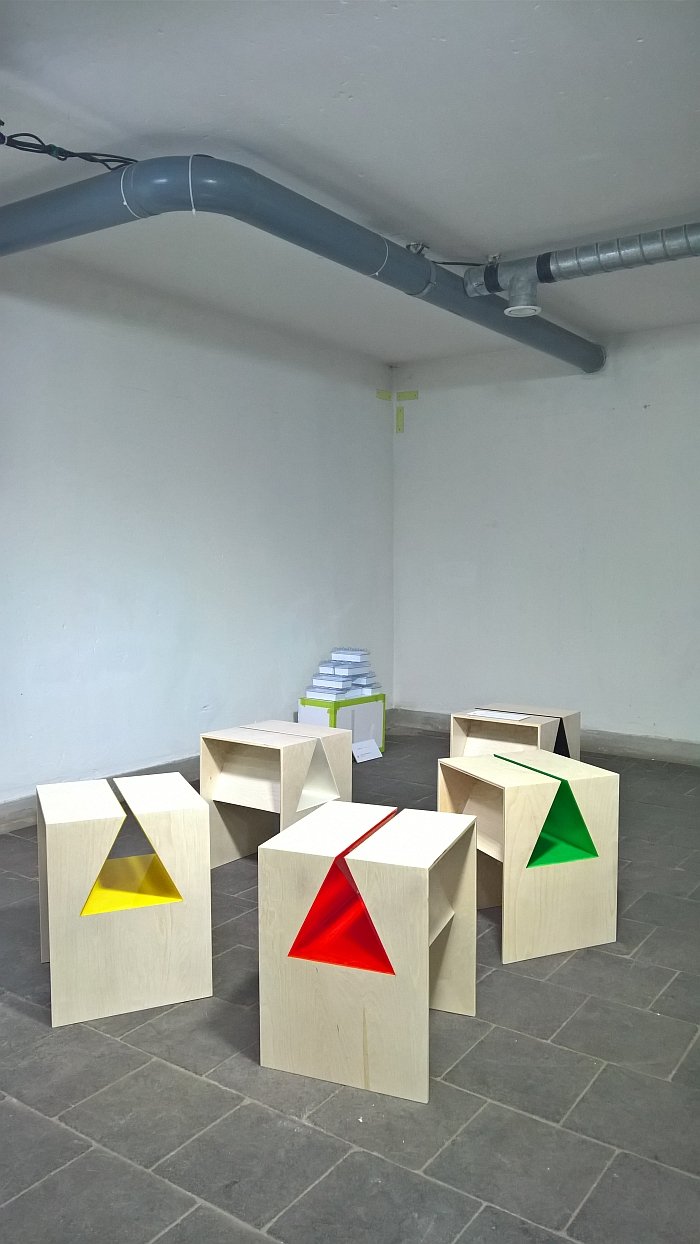 Stools/side tables by Takeshi Miyakawa, the interior is lined with epoxy resin, as seen at VICIS. Always Change a Running System Munich