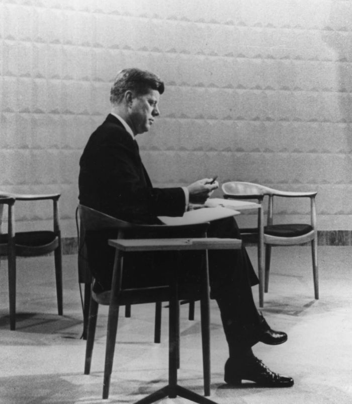 John F. Kennedy in the JH501 Hans J Wegner, one of the scenes of power featured in Seats of Power at Vitra Design Museum Schaudepot, Weil Am Rhein (Photo courtesy Hans J Wegners Tegnestue & Vitra Design Museum)