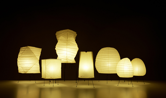 Akari light sculptures by Isamu Noguchi, part of Isamu Noguchi. Landscapes of Time, Clark Art Institute, Williamstown