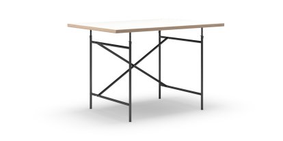 Eiermann Table, White melamine with oak edge, 120 x 80 cm, Black, Vertical,  offset (Eiermann 2), 80 x 66 cm