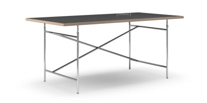 Eiermann Table, Linoleum black (Forbo 4023) with oak edge, 180 x 90 cm, Chrome, Vertical,  offset (Eiermann 2), 135 x 78 cm