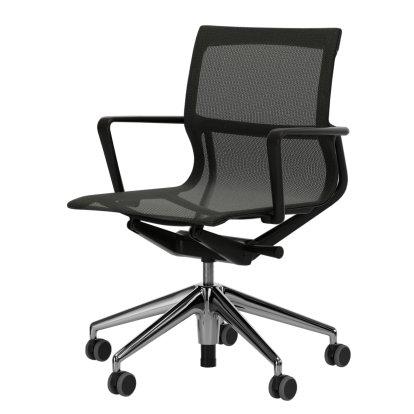 Physix, TrioKnit reed, Deep black / Aluminium, polished , Soft castors for hard floor surfaces