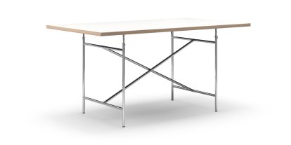 Eiermann Table, White melamine with oak edge, 160 x 90 cm, Chrome, Vertical,  centred (Eiermann 2), 100 x 66 cm