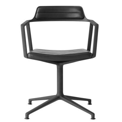Swivel 452 Chair, Black powder coated, Fixed base, Black leather
