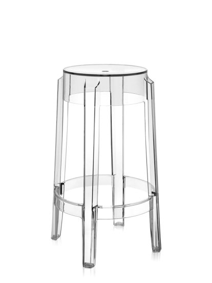 Charles Ghost Stool, Base 46 x Seat 29 x Height 65, Transparent, Clear glass