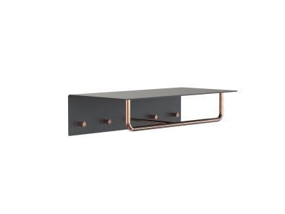 Unu wall coat rack, With rod, With 4 hooks, Black matte / polished copper