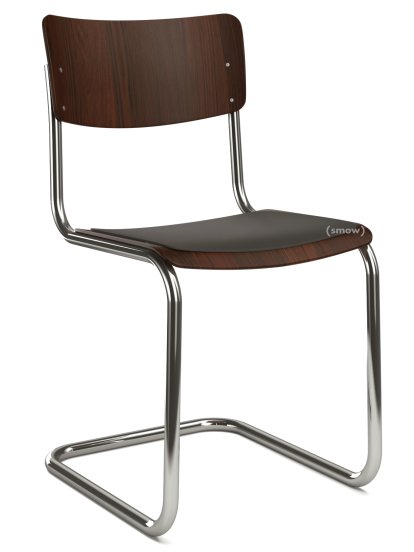 S 43 Classic Cantilever Chair, Chrome-plated frame, Stained beech, Walnut (TP 24), Seat pad without upholstery black, No glides