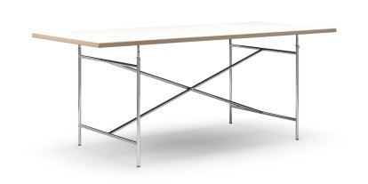 Eiermann Table, White melamine with oak edge, 200 x 90 cm, Chrome, Vertical,  centred (Eiermann 2), 135 x 78 cm
