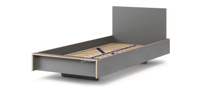 Flai Bed, 90 x 200, With headboard, CPL anthracite, With slatted frame